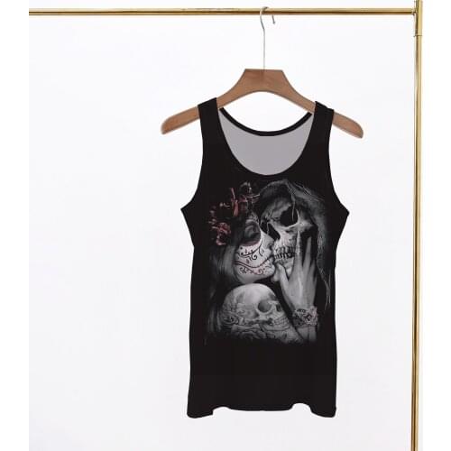 Gym Fashion Body Shaper Denim Black 3D Horrible Print Summer Custom Man Vest