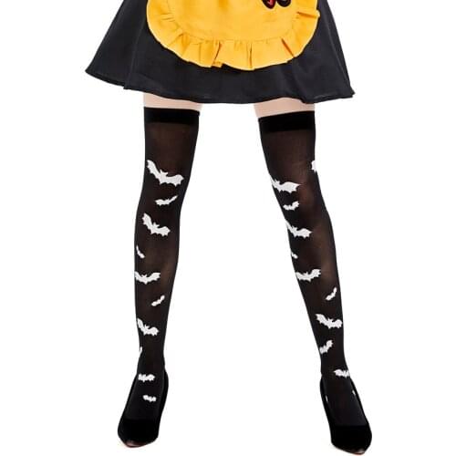 Halloween Scary Woman Socks Over Knee Bat Printing Girls Thigh High Stockings Dress Up Cosplay Costumes Accessories Long Horror