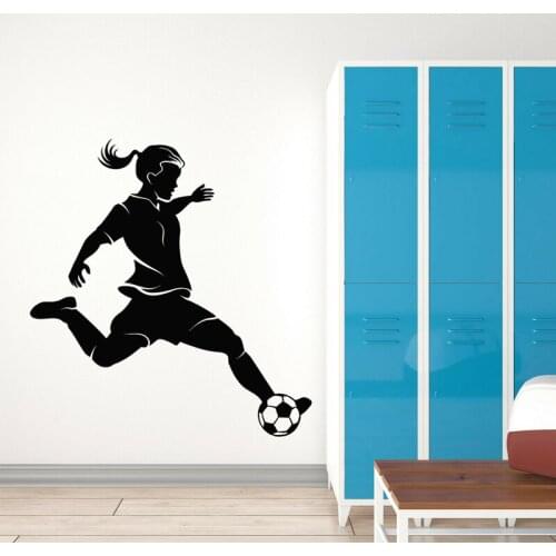 Soccer Girl Player Sports Ball Fan Wall Stickers Vinyl Home Decor for Girls Room Bedroom Decals Removable Mural Wall Poster S412