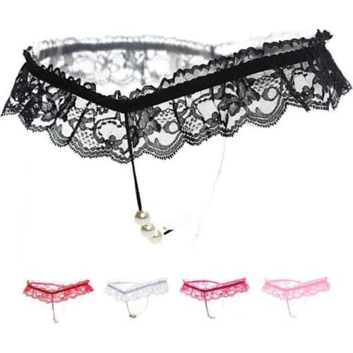 Hot Sexy Lingerie Lace Women G-String Bowknot Low Waist Pearl Thongs Panties Latex Panties Briefs low waist Erotic Underwear new