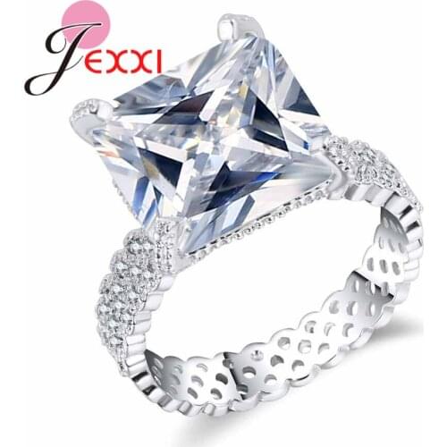 Fashion Hollow out Finger Ring Shiny Crystal Engagement 925 Sterling Silver Rings For Women Wedding Party Ring