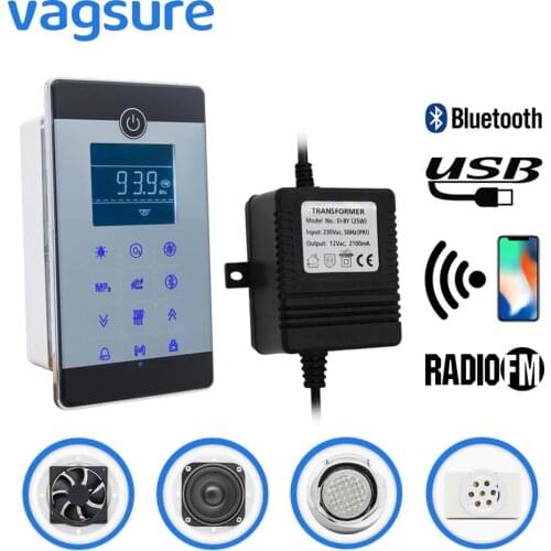 1set ( Controller+Transformer+Fan+Speaker+Light+Ozone) Touch Screen LCD Display bluetooth & MP3USB Shower Cabin Room Accessories