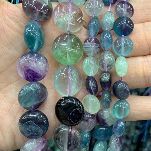 10-16mm Natural Fluorite Stone Beads 15'' Coin DIY Spacer Loose Beads For Jewelry Making Beads Bracelet Necklace DIY Gift