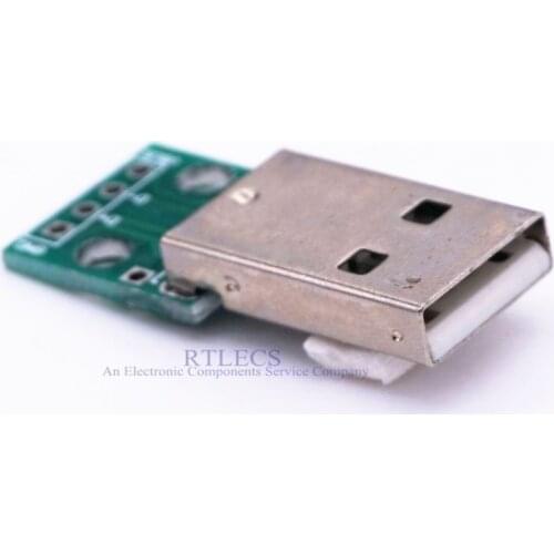 2 pcs USB 2.0 A Type Plug Male Soldered on PCB Adapter to 4 pin 2.54 mm Through Holes Single Row Pin DIP