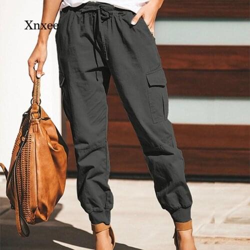 2021 Harlan Trousers New Fashion Elegant Women Long Streetwear Casual Pockets Lace Up Cargo Pants Summer Solid Lady Leggings