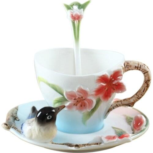 3D Color Enamel Magpie Coffee Mug Cup Bone China Tea Milk Set Creative Drinkware Ceramic Copa Friend Gift