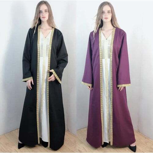 F864New muslim dress abayas for women baju muslim wanita moroccan robe orientale musulman abaya robe dubai
