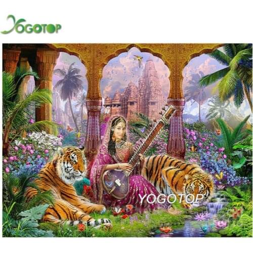 Indian beauty lute tiger landscape 5D DIY diamond painting mosaic rhinestones embroidery Cross Stitch 5D Full Drill YY2572