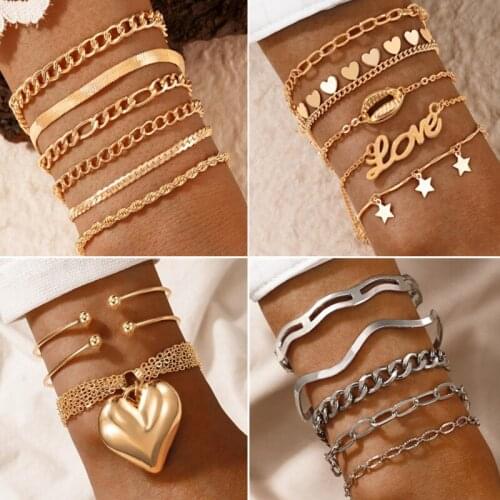 Boho Style Adjust Link Chain Bracelet Vintage Moon Heart Charm Bracelets For Women Jewelry Drop Shipping