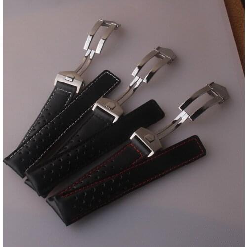 Genuine Leather Bracelet 19mm 20mm 22m For Tag heuer Watchband men wristwatches band accessories fold Stainless steel new buckle