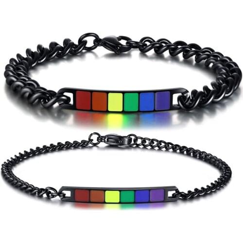 Friendship rainbow couples chain bracelets for men women her black stainless steel jewelry fashion accessories christmas gifts