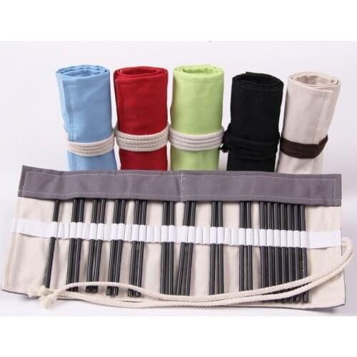 Black School Pencil Case Canvas Penalty Pencilcase 36/48/72 Holes Roll Pen Bag for Girls Boys Big Pencil Box Stationery Supplies