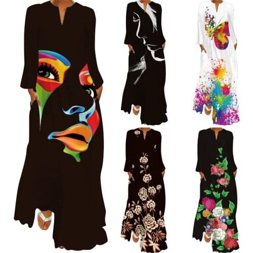 Robe longue à fleurs style bohémien pour femmes, décontractée, manches longues, tenue de fête, vacances, printemps, 2021