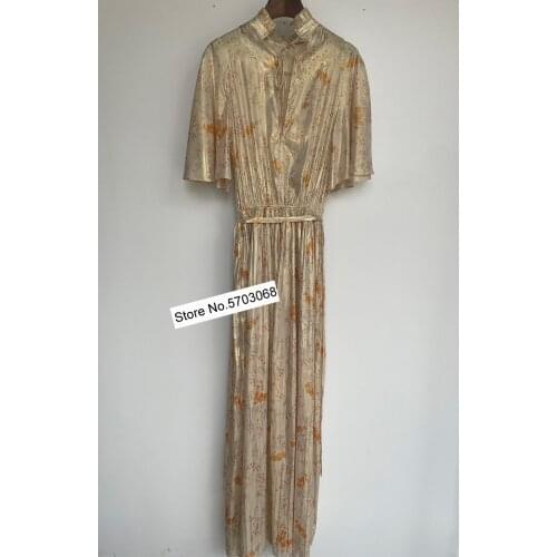 Ladies Viscose Blend Gathering Elastic Waist Floral Printed Maxi Long Dress With Waist Ties And Shoestring Neckties