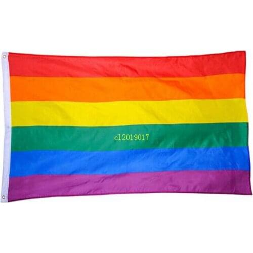 300PCS Rainbow Flags Lesbian Gay Parade Banners LGBT Pride Flag Polyester Colorful Rainbow Flag for Decoration 90x150cm