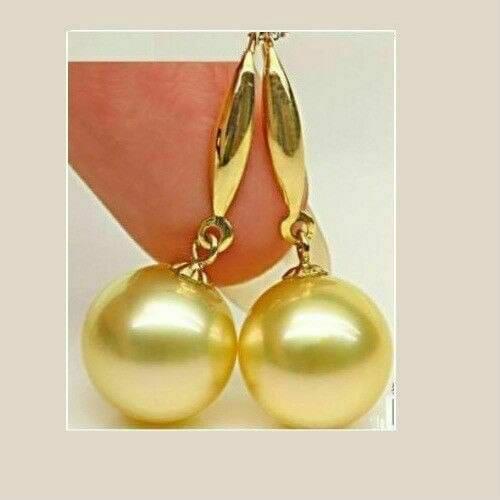 PERFECT ROUND NATURAL AAAA+9-10MM AUSTRALIAN SOUTH SEA GOLDEN PEARL EARRING