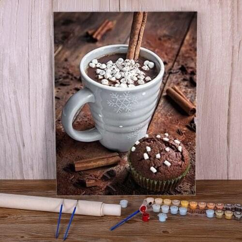 Coffee Cup Flowers Kitchen Painting By Numbers Set Acrylic Paints 40*50 Canvas Pictures New Design For Kids For Handicraft