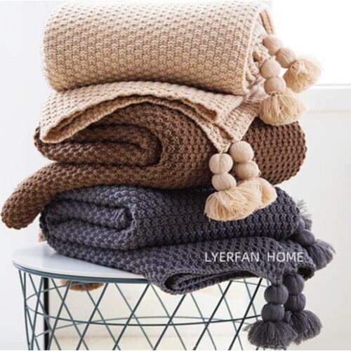 Household Tassel Knitted Blanket Multifunctional Summer Nap Air Conditioning Blanket Comfortable Sofa Blanket Aircraft Blanket