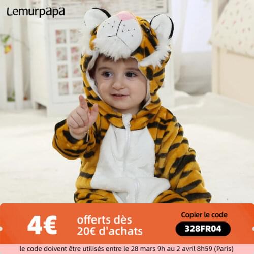 Infant Baby Rompers Clothes 0-3Y Toddler Boy Girl Newborn Cartoon Tiger Onesie Zipper Flannel Warm Baby Kawaii Cute Costume