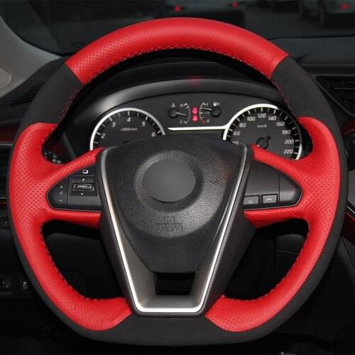 Red Leather Black Suede DIY Steering Wheel Cover for Nissan Lannia 2015 Maxima 2016