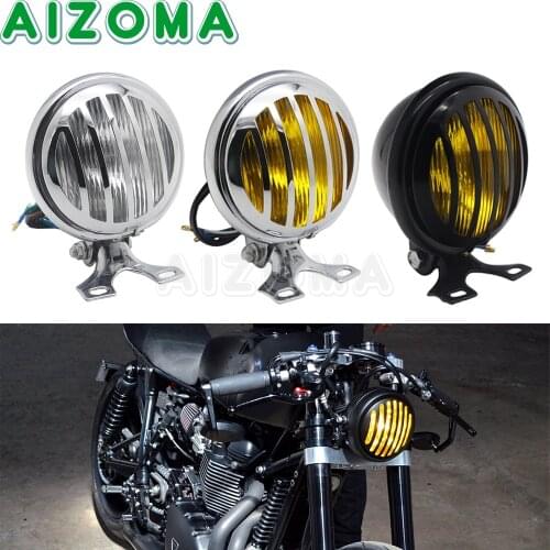 Scooter Round Motorcycle Headlight Metal Retro Halogen Front Light For Harley Honda Yamaha Suzuki Sportster Bobber Cafe Racer