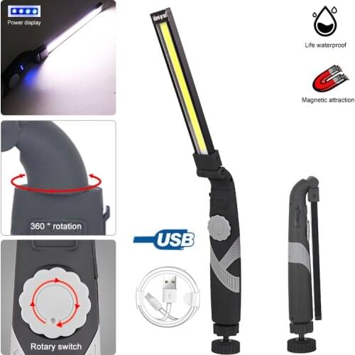Magnetic Portable Searchlight COB LED Work Light USB Rechargeable Flashlight Flexible Inspection Light Emergency Rotary Torch