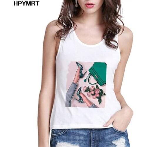 New Summer Tank Tops High heels Graphic Print Ladies Sexy Vest Camisole Women Tops Tee TShirt Female Casual Loose Sleeveless