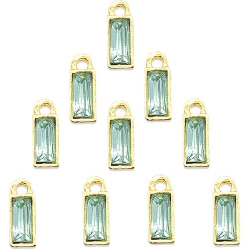 10Pcs Mini Square Charms Shining Green Crystal Pendant For Jewelry Making DIY Handamde Necklace Earring Accessories Wholesale