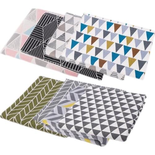 8pcs Printed Geometric Triangle Pattern Linen Cotton Craft Fabric Bundle Patchwork Cloth DIY Sewing Quilting Handwork Material