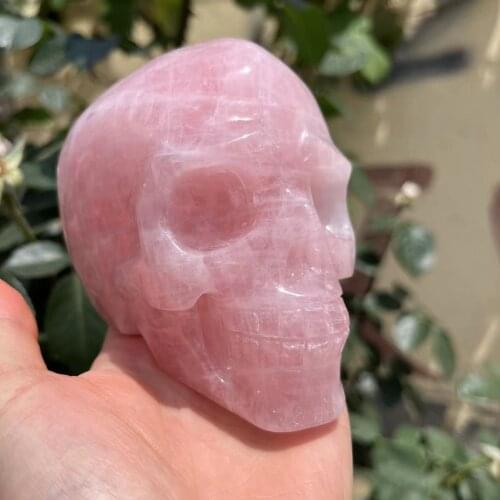 Natural Rose Quartz Crystal Hand Carved Skull Carving Reiki Healing Skulls For Decorate