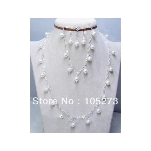 Charming Natural Pearl Jewelry Set White Color 6-7mm Genuine Freshwater Pearl Necklace Bracelet Earrings New Free Shipping
