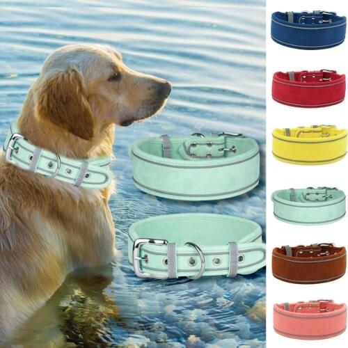 Pet dog cat collar medium large dog suede collar Pet Collar Reflective Adjustable Faux Leather Walking Safety Puppy Necklace hot