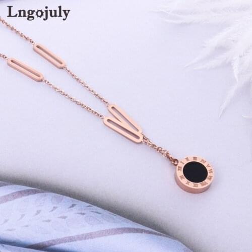 New Titanium Steel Simple RoseGold Necklaces For Women Anniversary Engagement Wedding Party Necklace Accessoeries Jewelry Gift