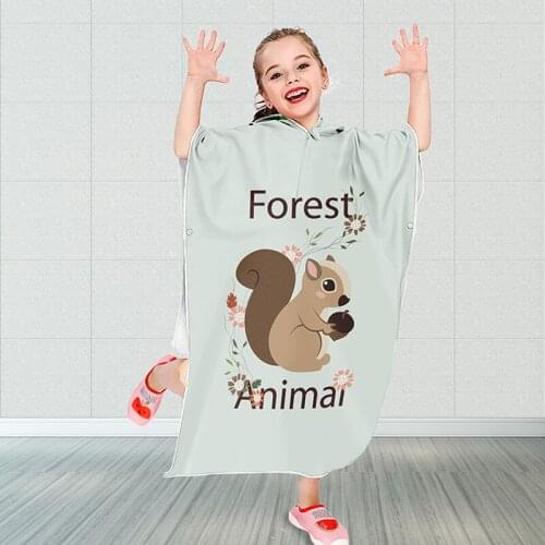 Forest Animals Beach Hooded Towel Children Poncho Bathrobes Portable Microfibre Towel For Boys Girls Toddler Beach Swim Towels