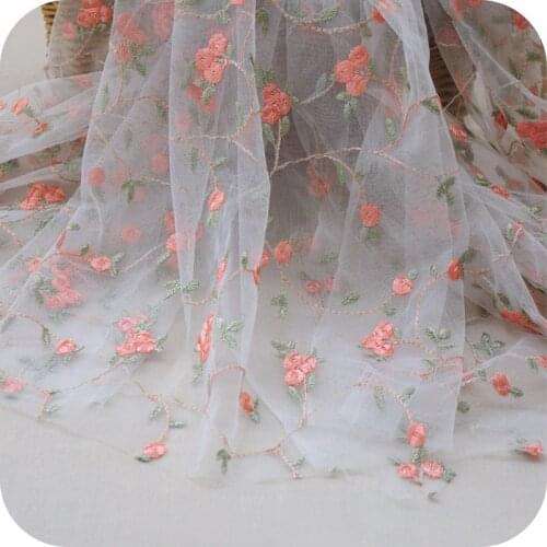 Small roses flower embroidery net yarn lace fabric,quilting cloth,DIY handmade dresses clothing materials,130cm*100cm/pcs
