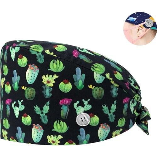 Laboratory Scrub Cap Fashion Cotton Cartoon Print Hat Adjustable Scrub Hat Beauty Salon Nursing Cap Medical Scrubs Nursing Hat