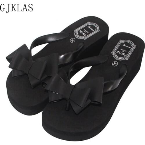 Flip Flops Women Beach Wedges Shoes for Women Summer Slippers Bow Casuales Outdoor Slippers Women Chunky Heels Girl Slippers