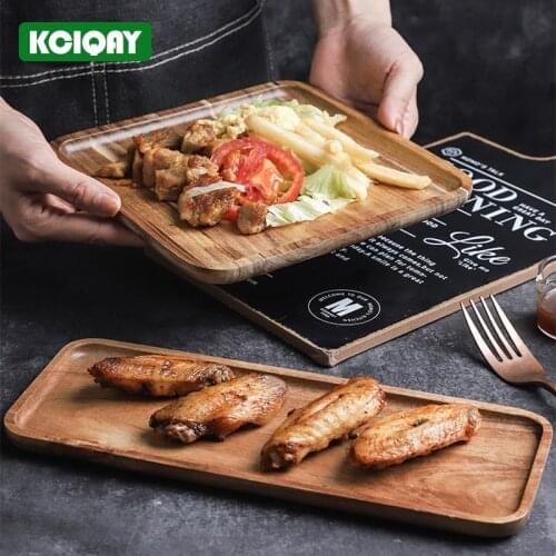 1Pcs Rectangle Square Acacia Wood Plate Breakfast Sushi Snack Fruit Cake Dessert Food Serving Tray Healthy Kitchen Plates Dishes