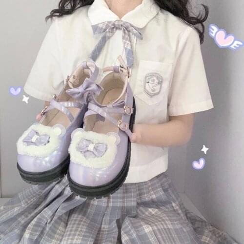 Lolita Shoes Sweet Girls Flats Female Kawaii Tea Party Japanese Cute Anime Cross Buckle Jk Cosplay Feminine Platform Big Size 45