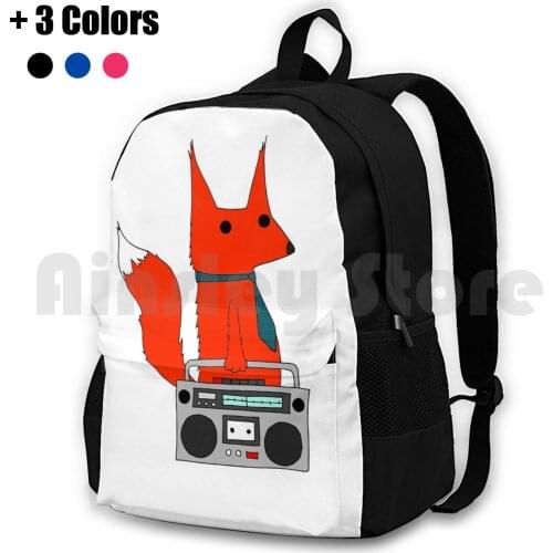 Music Fox Outdoor Hiking Backpack Riding Climbing Sports Bag Fox Music Radio Tape Boombox Red Cartoon Cute Tie Animal Forest