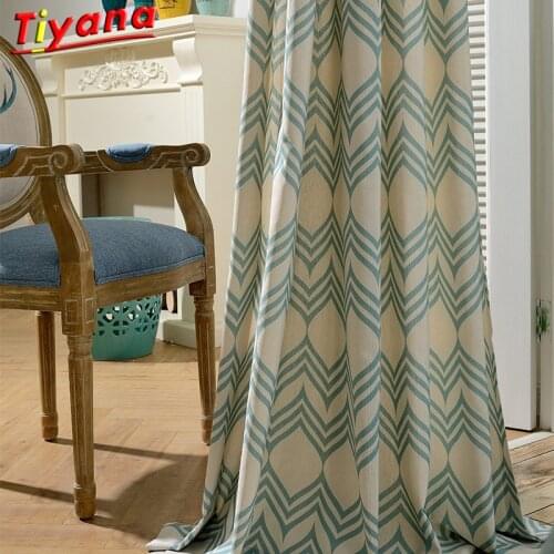 High Quality Finished Curtain for Living Room Curtain Window Screening Luxury Curtain Designs Blue Geometric Drape wp104 *30