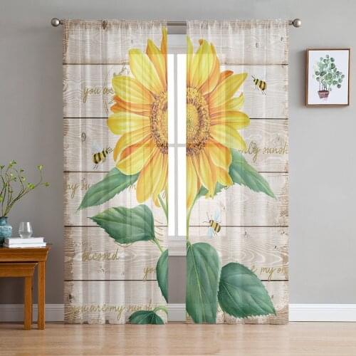 Farm Flower Sunflower Bee Curtain For Living Room Transparent Tulle Curtains Window Sheer For The Bedroom Accessories Decor