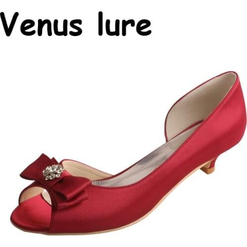 23 Colors Kitten Low Heels for Women Round Toe Fuchsia Color Satin Size 8