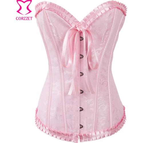 Pink Floral Jacquard Overbust Corset Gothique Cheap Corsets and Bustiers Sexy Korsett For Women Corsage Gothic Clothing 3XL 4XL