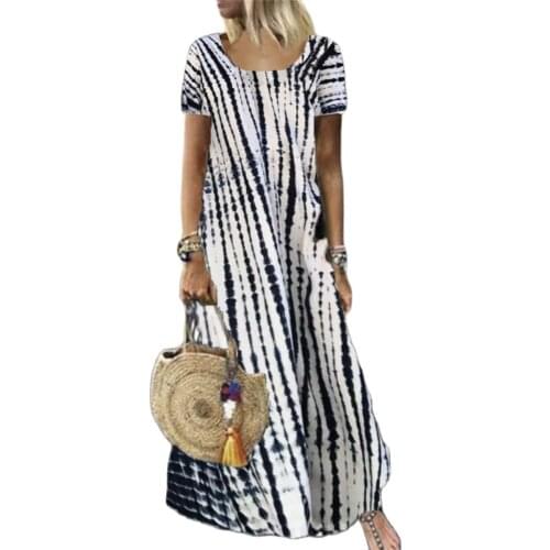 Ladies Summer New Style Hot Sale Fashion Casual O-Neck Short-Sleeve Tie-Dye Printing Large-Length Large Size Long Dress Female