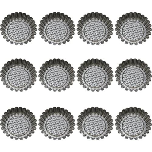 12pcs Stainless Steel Round Lace Egg Tart Molds Reusable Tartlet Moulds Baking Cup