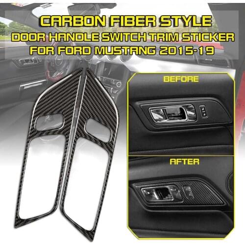 2pcs Door Handle Switch Trim Cover For Ford Mustang 2015 2016 2017 2018 2019 Carbon Fiber Accessories