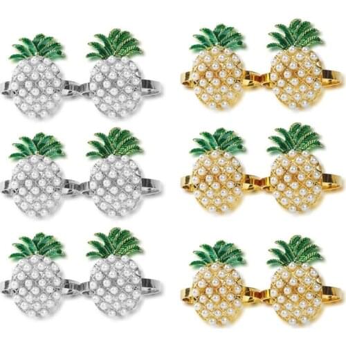 6Pcs Cute Napkin Rings Pineapple Shape Pearl Beaded Shining Gold Christening Bangle Metal Wedding Gift Party Supplies
