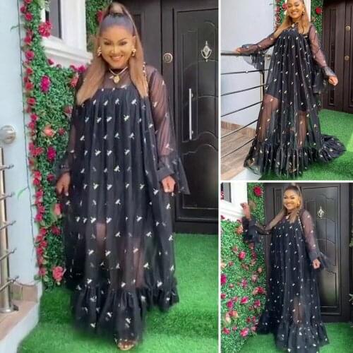 African Dashiki Women Moroccan Kaftan Dubai Abaya Oversize Kaftan Embroidery Gown Muslim Hijab Abayas with Inner Africa Clothing