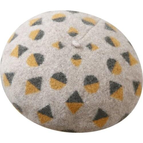 Bonnets Beret hat women wool Autumn and winter pure wool temperament casual checkered stitching warm hat